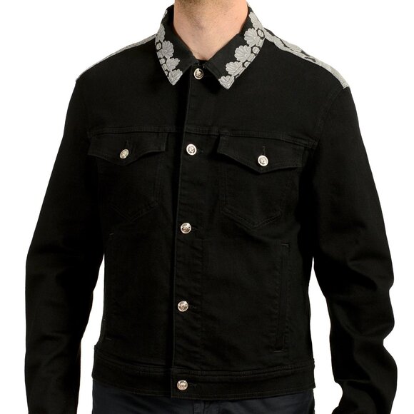 Versace Men's Black & Barocco Silver Medusa Buttons Denim Jacket US L IT 52